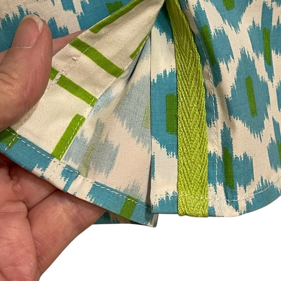 Tizzie Cotton Poplin Ikat Print Turquoise & Chartreuse Button Up Shirt Blouse M - Picture 4 of 8